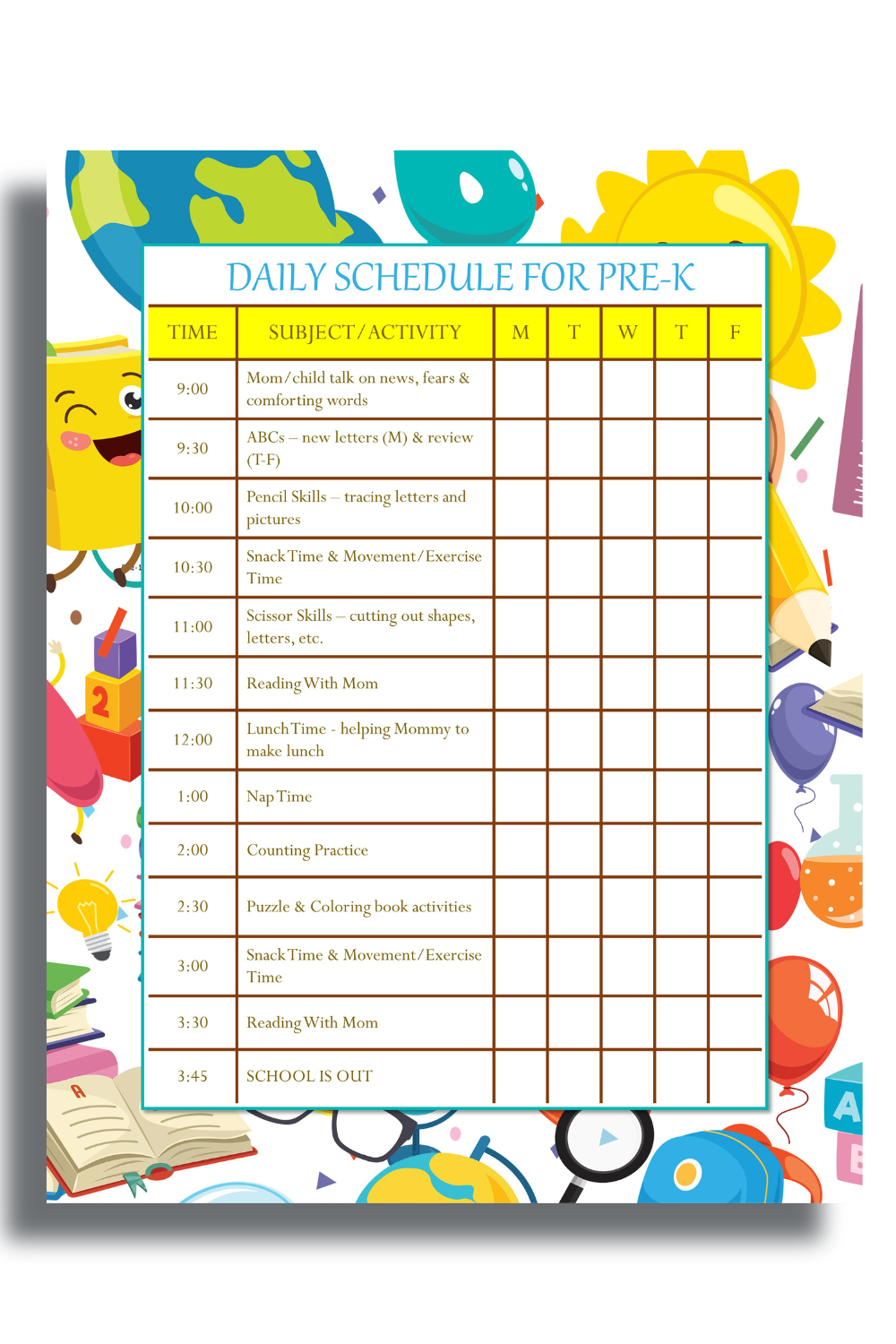 Pre-k Daily Schedule