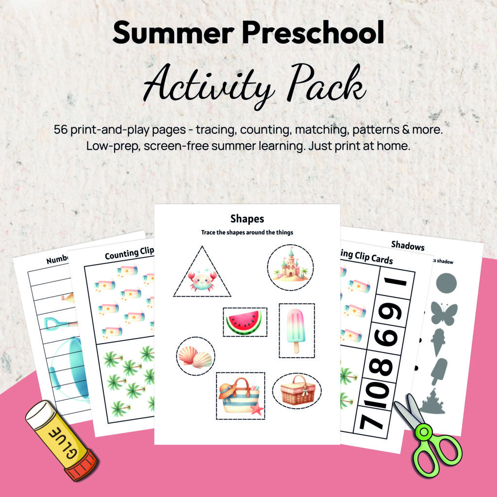 Summer Preschool Activity Pack, Montessori-Inspired Printable Learning Activities for Ages 3–5 (PDF)