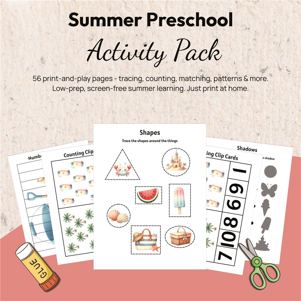 Summer Preschool Activity Pack, Montessori-Inspired Printable Learning Activities for Ages 3–5 (PDF)
